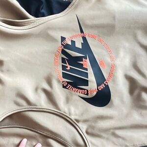 Nike Beige Sports Bra with Black and Orange Logo